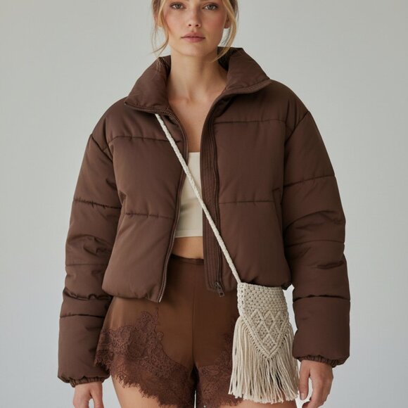 Brown Lace-Trim Silky Satin Shorts Size: S - Loungewear as Outerwear - Picture 12 of 12